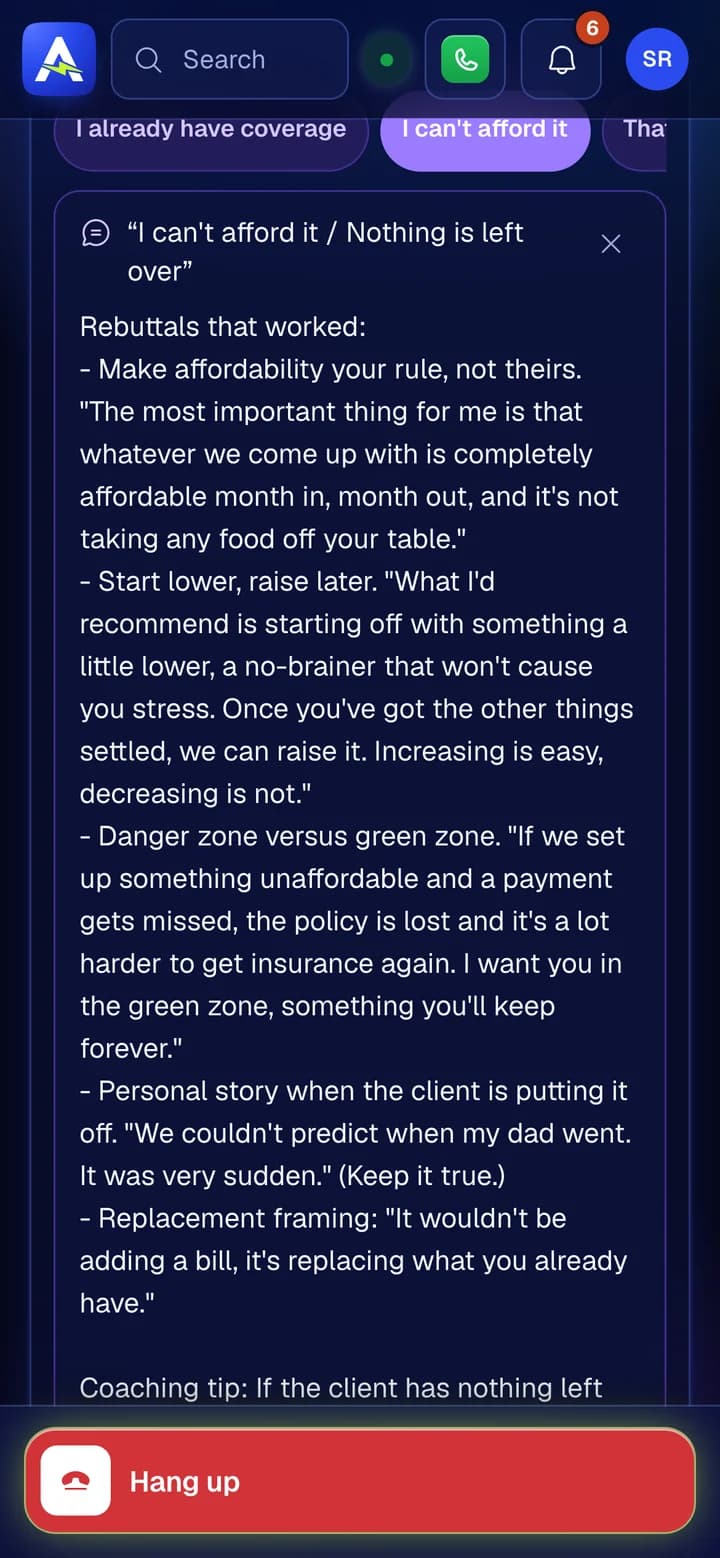 On a phone: I can't afford it is tapped and the word tracks that worked open under it.