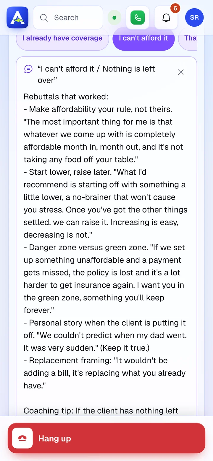 On a phone: I can't afford it is tapped and the word tracks that worked open under it.